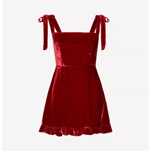 Reformation Dresses & Skirts - $218 Reformation Red Velvet Ruffle Hem Smocked Back Sleeveless Mini Dress Sz 10